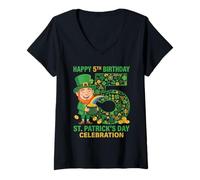 Donna 5° Compleanno San Patrizio Camicia Lucky 5 Year Old Boy Girl Maglietta con Collo a V