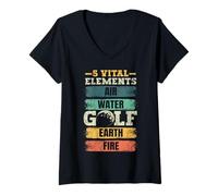 Donna 5 Elementi Vitali Aria Acqua Golf Terra Fuoco Golfista Maglietta con Collo a V