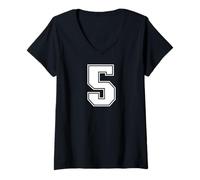 Donna 5 Numero Cinque Team Sports Graphic Varsity Matching Maglietta con Collo a V