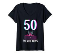 Donna 50 ° compleanno per Raver per Raverin di 50 anni Maglietta con Collo a V