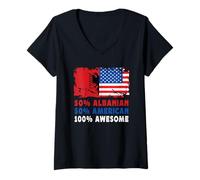 Donna 50% Half Albanian Half American 100% Awesome Albania Flag Maglietta con Collo a V