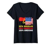 Donna 50% Half Angolan Half American 100% Awesome Angola Flag Maglietta con Collo a V