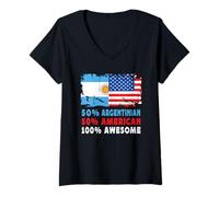 Donna 50% Half Argentinian Half American 100% Awesome Argentina Maglietta con Collo a V