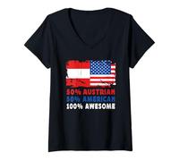 Donna 50% Half Austrian Half American 100% Awesome Austria Flag Maglietta con Collo a V