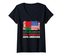 Donna 50% Half Belarusian Half American 100% Awesome Belarus Flag Maglietta con Collo a V