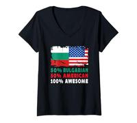 Donna 50% Half Bulgarian Half American 100% Awesome Bulgaria Flag Maglietta con Collo a V