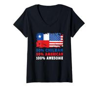 Donna 50% Half Chilean Half American 100% Awesome Chile Flag Maglietta con Collo a V