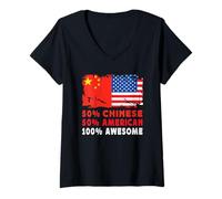 Donna 50% Half Chinese Half American 100% Awesome China Flag Maglietta con Collo a V