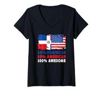 Donna 50% Half Dominican Half American 100% Awesome Dominican Flag Maglietta con Collo a V