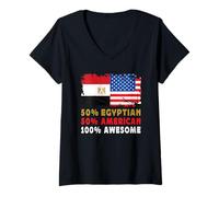 Donna 50% Half Egyptian Half American 100% Awesome Egypt Flag Maglietta con Collo a V