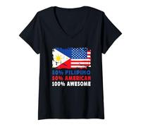 Donna 50% Half Filipino Half American 100% Awesome Philippines Maglietta con Collo a V