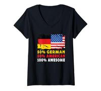 Donna 50% Half German Half American 100% Awesome Germany Flag Maglietta con Collo a V