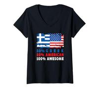 Donna 50% Half Greek Half American 100% Awesome Greece Flag Maglietta con Collo a V