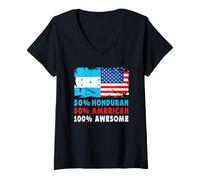 Donna 50% Half Honduran Half American 100% Awesome Honduras Flag Maglietta con Collo a V