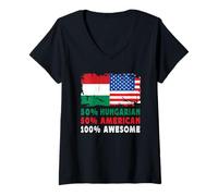 Donna 50% Half Hungarian Half American 100% Awesome Hungary Flag Maglietta con Collo a V