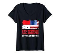 Donna 50% Half Indonesian American 100% Awesome Indonesia Flag Maglietta con Collo a V