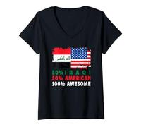 Donna 50% Half Iraqi Half American 100% Awesome Iraq Flag Maglietta con Collo a V