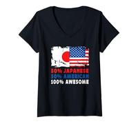 Donna 50% Half Japanese Half American 100% Awesome Japan Flag Maglietta con Collo a V