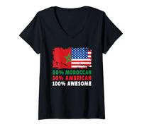 Donna 50% Half Moroccan Half American 100% Awesome Morocco Flag Maglietta con Collo a V