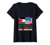 Donna 50% Half Palestinian American 100% Awesome Palestine Flag Maglietta con Collo a V