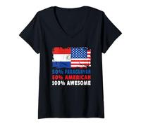 Donna 50% Half Paraguayan Half American 100% Awesome Paraguay Flag Maglietta con Collo a V