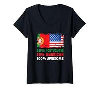 Donna 50% Half Portuguese Half American 100% Awesome Portugal Flag Maglietta con Collo a V