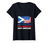 Donna 50% Half Scottish Half American 100% Awesome Scotland Flag Maglietta con Collo a V