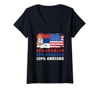 Donna 50% Half Serbian Half American 100% Awesome Serbia Flag Maglietta con Collo a V