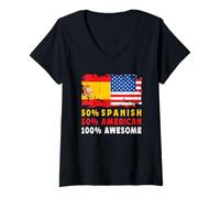 Donna 50% Half Spanish Half American 100% Awesome Spain Flag Maglietta con Collo a V