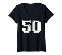 Donna 50 Numero Cinquanta Team Sports Graphic Design Matching Varsity Maglietta con Collo a V