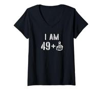 Donna 50. Regalo di compleanno "I Am 49+ Middle Finger" Most Funny 50th Maglietta con Collo a V