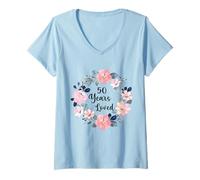 Donna 50 Years Loved 50th Birthday Floral 50 Year Old Men Women Maglietta con Collo a V