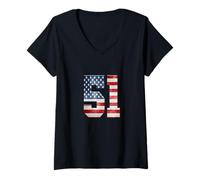 Donna 51 Baseball Numero 51 Vintage Con Americano USA Bandiera Retro Maglietta con Collo a V