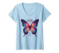 Donna 555 Angelo Numero Abbraccia Il Cambiamento Farfalla Spirituale Maglietta con Collo a V