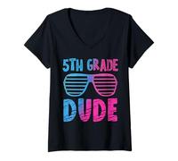 Donna 5th Grade Dude First Day Back to School Occhiali da Sole Maglietta con Collo a V