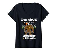 Donna 5th Grade Where The Adventure Begins Back To School Bigfoot Maglietta con Collo a V