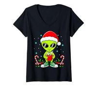 Donna 6 7 Natale Alien Santa Hat Six Seven Meme Maglietta con Collo a V
