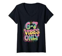 Donna 6-7 Vibes Solo Divertente Internet Meme Slang Umorismo Groovy Retro Maglietta con Collo a V