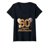 Donna 60 Joyeux Aniiversaire 60° Compleanno Uomini Donne Maglietta con Collo a V