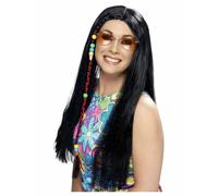 Donna 60s 1960s 60's Hippy Festa Costume Parrucca Nera Hippie Da Smiffys