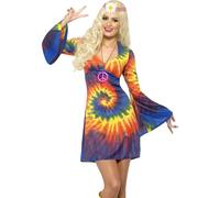 Donna 60s 1960s Cravatta Tintura Hippy Costume Hippie Vestito Da Smiffys