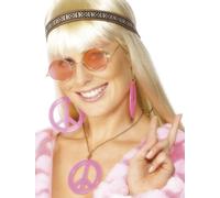 Donna 60s 1960s Hippy Kit Fascia, Occhiali, Medaglione, Orecchini Smiffys