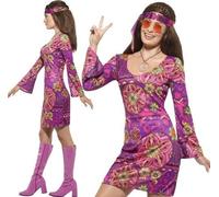 Donna 60s 1960s Woodstock Hippy Costume & Medaglione Smiffys