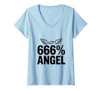 Donna 666% Angelo Divertente Umorismo Oscuro Maglietta con Collo a V