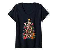 Donna 67 Albero di Natale Candy Cane Meme per Ragazze Festive Maglietta con Collo a V