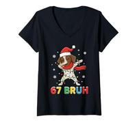 Donna 67 Bruh Meme German Shorthaired Pointer Dog Christmas Teens Maglietta con Collo a V
