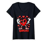 Donna 67 Bruh Six Seven Funny Dabbing Heart Valentine Ragazzi Bambini Maglietta con Collo a V