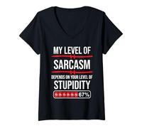 Donna 67 Coffee My Level of Sarcasm Depends On Level of Stupidity Maglietta con Collo a V