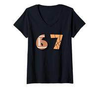 Donna 67 Design Grafico con Numeri Sportivi di Calcio e Basket Maglietta con Collo a V