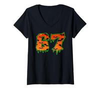 Donna 67 Drip Meme Gen Alpha Z Slang Creepy Bats Costume di Halloween Maglietta con Collo a V